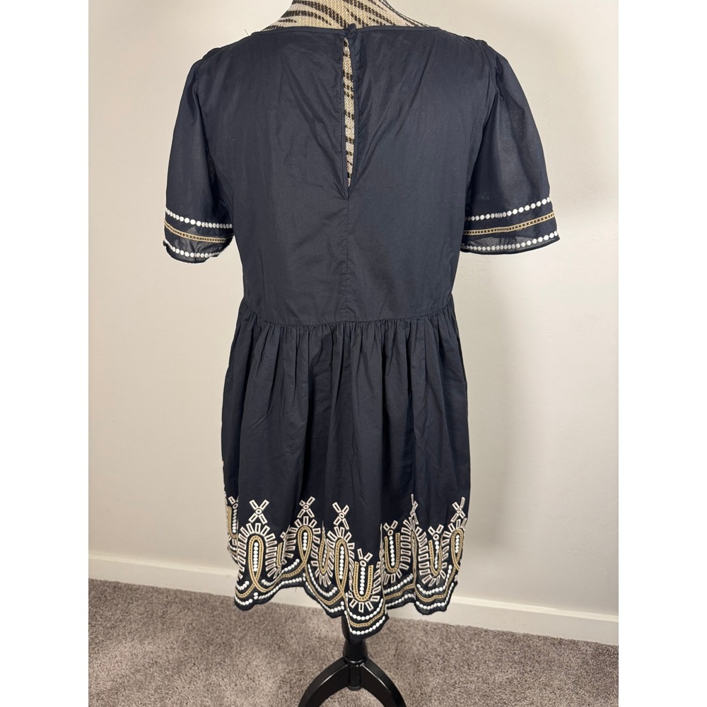 Madewell Black Embroidered Short Sleeve Bohemian Dress Women's Size M - Picture 3 of 10